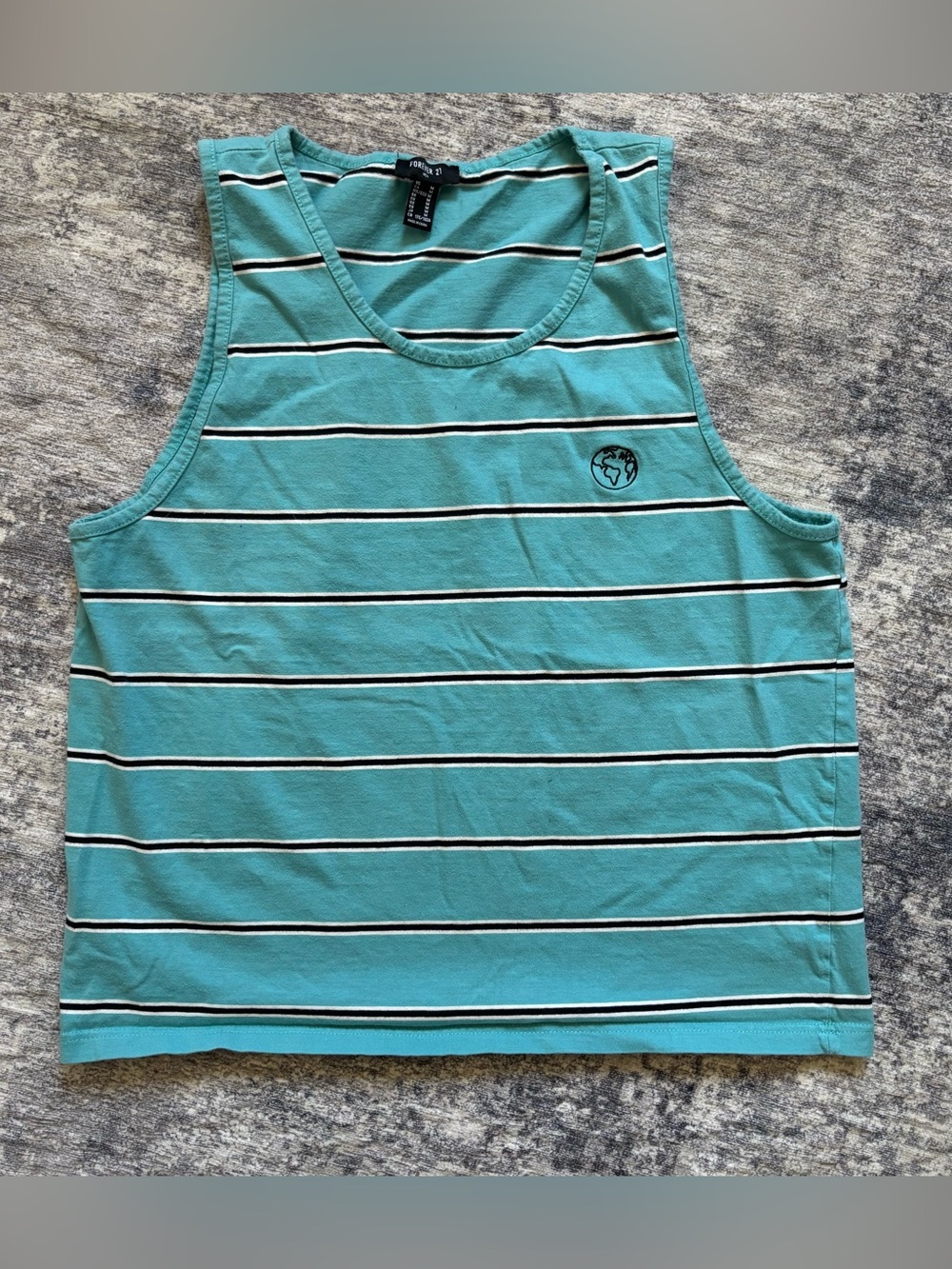 Forever 21 Teal Striped Tank with Black and White Accents